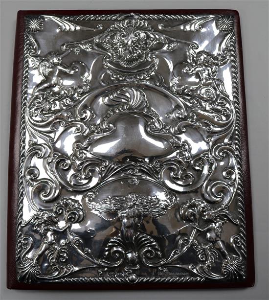 A 1980s repousse silver mounted blotter, R.B.B. London, 1985, 27.6cm.
